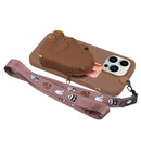For iPhone 14 Pro Max Silicone Wallet Phone Case with Lanyard(Brown Bear)