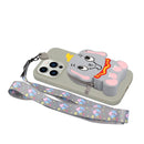 For iPhone 14 Pro Max Silicone Wallet Phone Case with Lanyard(Grey Elephants)