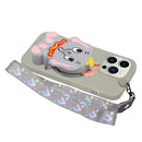 For iPhone 14 Pro Max Silicone Wallet Phone Case with Lanyard(Grey Elephants)