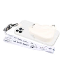 For iPhone 14 Pro Max Silicone Wallet Phone Case with Lanyard(Big White Bear)