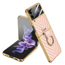 For Samsung Galaxy Z Flip4 GKK Integrated Plating Vegan Leather Phone Case with Ring(Pink)