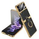 For Samsung Galaxy Z Flip4 GKK Integrated Plating Vegan Leather Phone Case with Ring(Black)