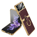 For Samsung Galaxy Z Flip4 GKK Integrated Plating Vegan Leather Phone Case with Ring(Dark Red)