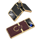 For Samsung Galaxy Z Flip4 GKK Integrated Plating Vegan Leather Phone Case with Ring(Purple)