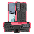 For Motorola Moto G62 5G Tire Texture TPU + PC Phone Case with Holder(Pink)