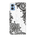 For Motorola Moto E22 / Moto E22i 3D Painting Pattern TPU + PU Phone Case(Diagonal Black Flower)