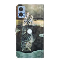 For Motorola Moto E22 / Moto E22i 3D Painting Pattern TPU + PU Phone Case(Cat Tiger)