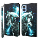 For Motorola Moto E22 / Moto E22i 3D Painting Pattern TPU + PU Phone Case(Wolf)