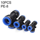 PE-8 LAIZE 10pcs PBT Plastic Tee Joint Pneumatic Quick Fitting Connector