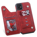 For iPhone 11 Shockproof Calf Texture Protective Case with Holder & Card Slots & Frame(Red)
