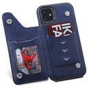 For iPhone 11 Shockproof Calf Texture Protective Case with Holder & Card Slots & Frame(Blue)