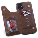For iPhone 11 Shockproof Calf Texture Protective Case with Holder & Card Slots & Frame(Coffee)