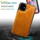 For iPhone 11 Shockproof Calf Texture Protective Case with Holder & Card Slots & Frame(Coffee)