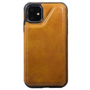For iPhone 11 Shockproof Calf Texture Protective Case with Holder & Card Slots & Frame(Brown)