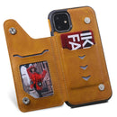 For iPhone 11 Shockproof Calf Texture Protective Case with Holder & Card Slots & Frame(Brown)