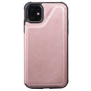 For iPhone 11 Shockproof Calf Texture Protective Case with Holder & Card Slots & Frame(Rose Gold)