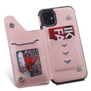 For iPhone 11 Shockproof Calf Texture Protective Case with Holder & Card Slots & Frame(Rose Gold)