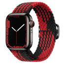 Buckle Nylon Braided Watch Band for Apple Watch Ultra 49mm / Series 8&7 45mm / SE 2&6&SE&5&4 44mm / 3&2&1 42mm(Black Red)