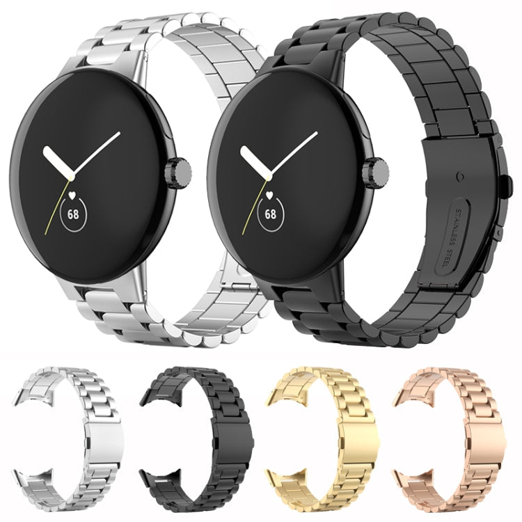 For Google Pixel Watch Three Strains Stainless Steel Metal Watch Band(Black)