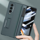 For Samsung Galaxy Z Fold4 GKK Magnetic Hinge Flip Phone Case with Pen Holder & Holder(Green)