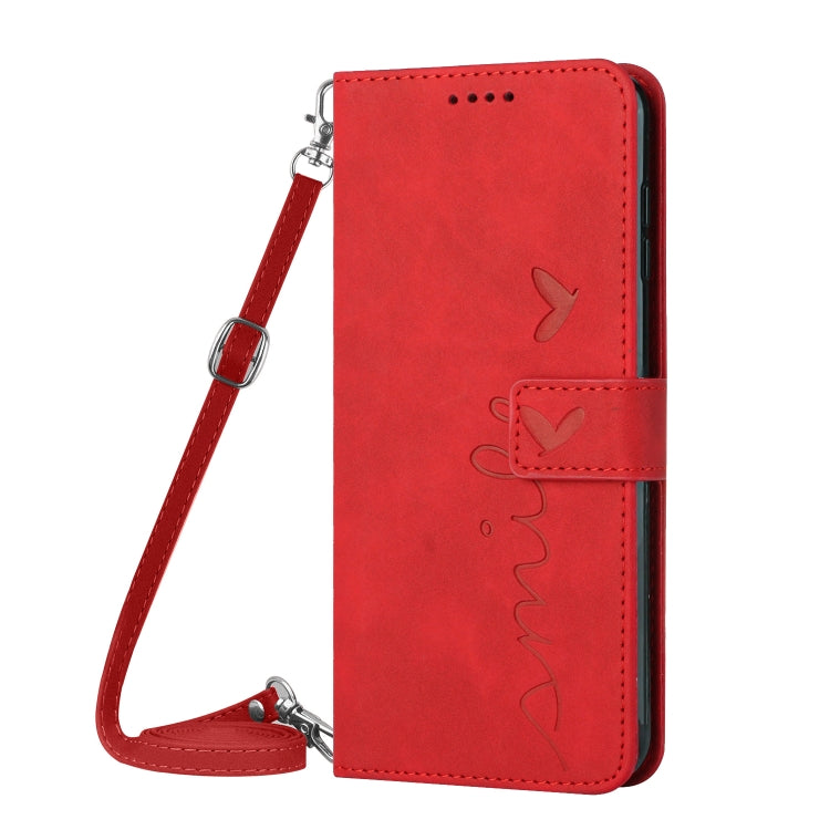 For Motorola Edge 30 Skin Feel Heart Pattern Leather Phone Case With Lanyard(Red)