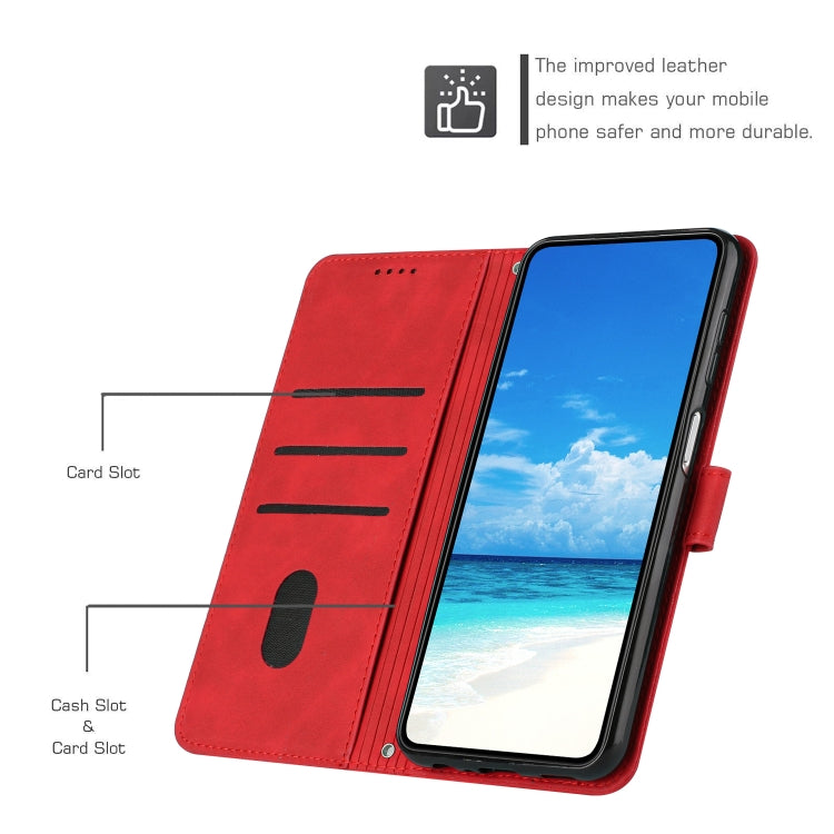 For Motorola Edge 30 Skin Feel Heart Pattern Leather Phone Case With Lanyard(Red)