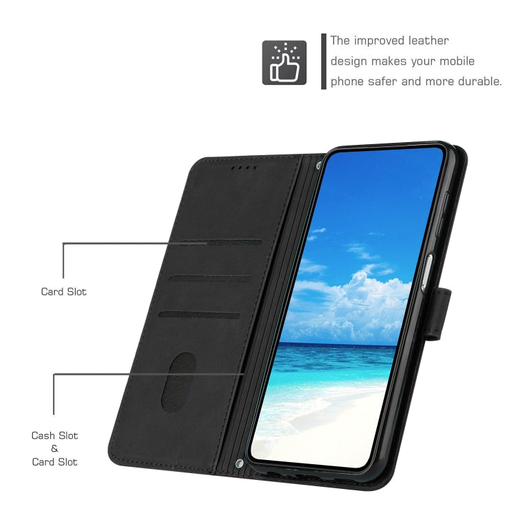 For Motorola Moto G42 Skin Feel Heart Pattern Leather Phone Case With Lanyard(Black)