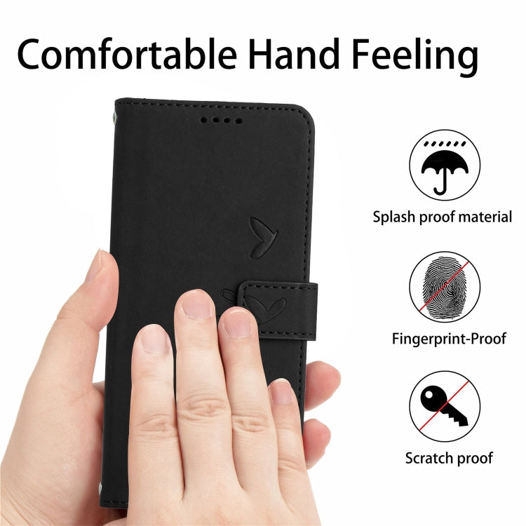 For Motorola Moto G42 Skin Feel Heart Pattern Leather Phone Case With Lanyard(Black)
