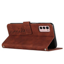 For Motorola Moto G42 Skin Feel Heart Pattern Leather Phone Case With Lanyard(Brown)