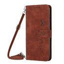 For Motorola Moto G62 5G Skin Feel Heart Pattern Leather Phone Case With Lanyard(Brown)