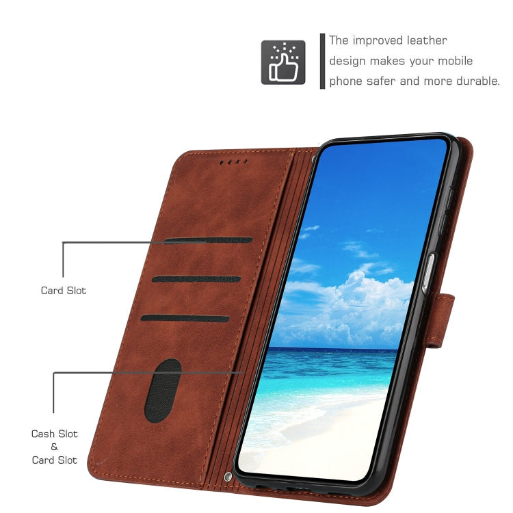 For Motorola Moto G62 5G Skin Feel Heart Pattern Leather Phone Case With Lanyard(Brown)