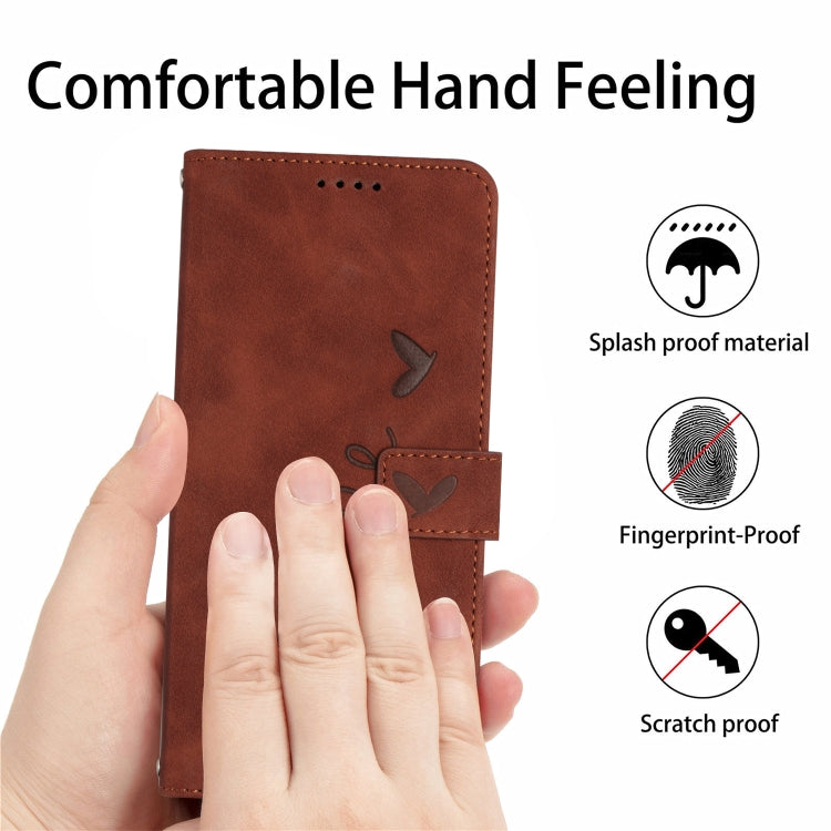 For Motorola Moto G62 5G Skin Feel Heart Pattern Leather Phone Case With Lanyard(Brown)