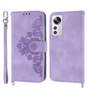 For Xiaomi 12 Pro Skin-feel Flowers Embossed Wallet Leather Phone Case(Purple)