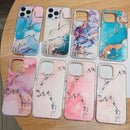 For iPhone 14 Pro Coloured Glaze Marble Phone Case(Pink Grey)