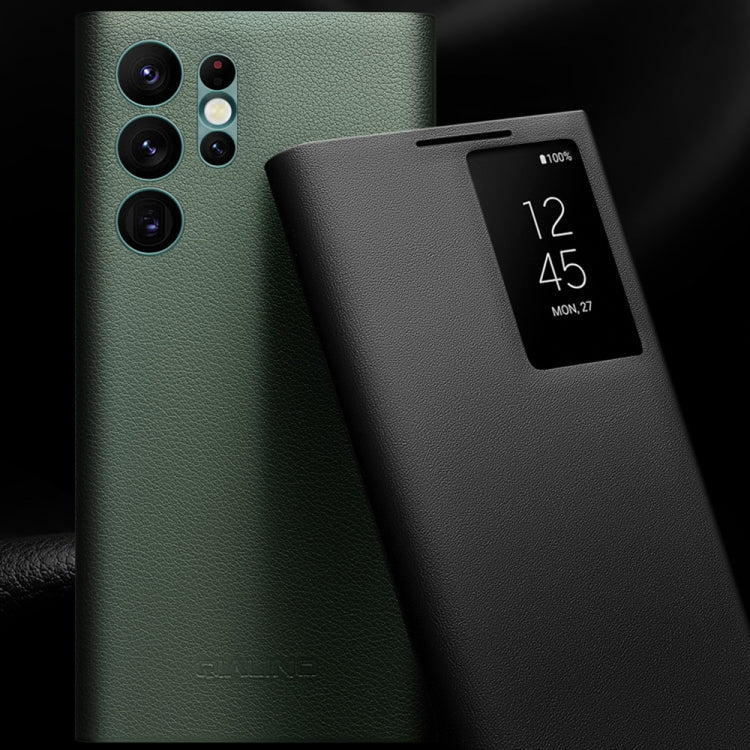 For Samsung Galaxy S22 Ultra 5G QIALINO Magnetic Genuine Leather Phone Case(Green)