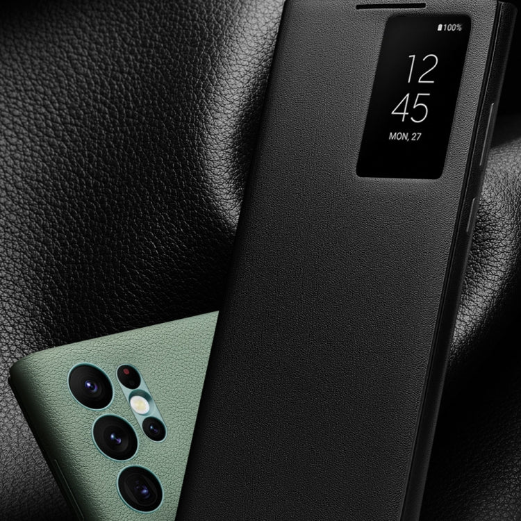 For Samsung Galaxy S22 Ultra 5G QIALINO Magnetic Genuine Leather Phone Case(Green)