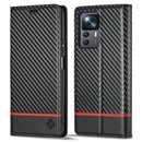 For Xiaomi 12T/12T Pro LC.IMEEKE Carbon Fiber Texture Flip Leather Phone Case(Horizontal Black)