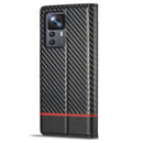 For Xiaomi 12T/12T Pro LC.IMEEKE Carbon Fiber Texture Flip Leather Phone Case(Horizontal Black)