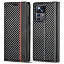 For Xiaomi 12T/12T Pro LC.IMEEKE Carbon Fiber Texture Flip Leather Phone Case(Vertical Black)