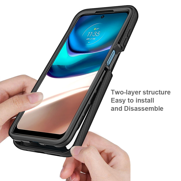 For Motorola Moto G42 Starry Sky Solid Color TPU Clear PC Phone Case(Dark Blue)
