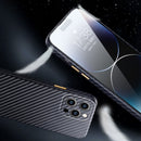 For iPhone 14 Plus R-JUST Carbon Fiber Texture Kevlar Phone Case(Blue)