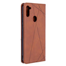 For Galaxy A11 Rhombus Texture Horizontal Flip Magnetic Leather Case with Holder & Card Slots & Wallet(Brown)