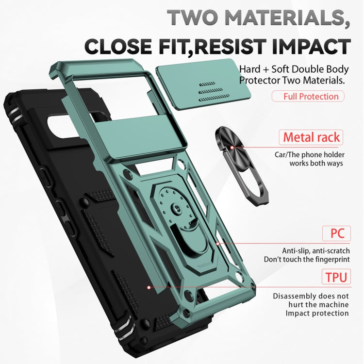 For Google Pixel 7 5G Sliding Camshield Holder Phone Case(Dark Green)