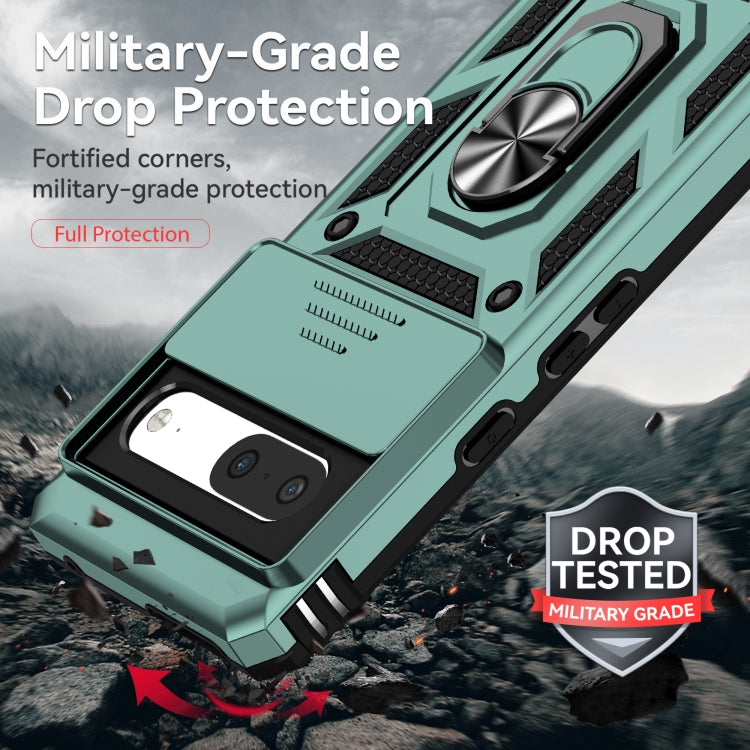 For Google Pixel 7 5G Sliding Camshield Holder Phone Case(Dark Green)