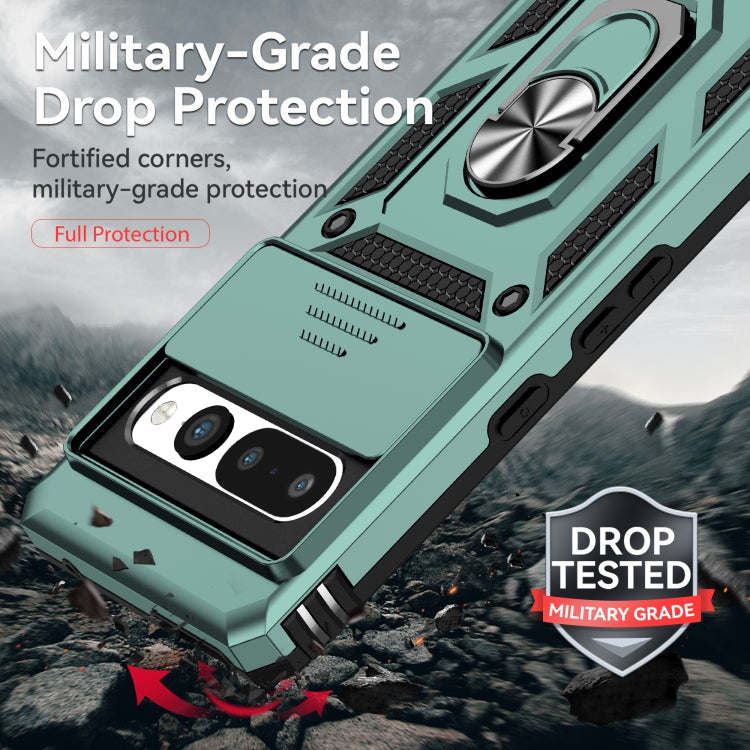 For Google Pixel 7 Pro 5G Sliding Camshield Holder Phone Case(Dark Green)