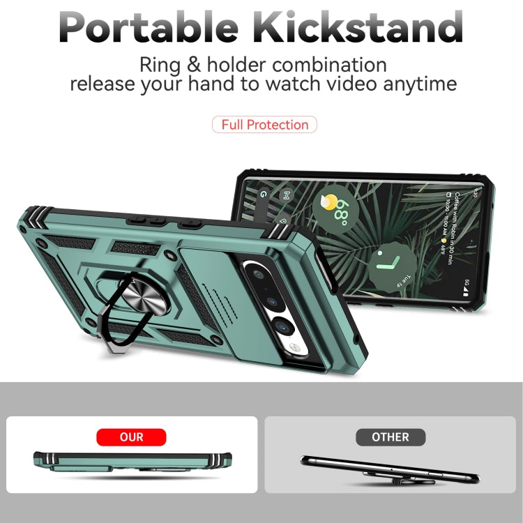For Google Pixel 7 Pro 5G Sliding Camshield Holder Phone Case(Dark Green)