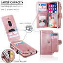 For iPhone X / XS Multifunctional Retro Detachable Magnetic Horizontal Flip Leather Case with Card Slots & Holder & Wallet & Photo Frame(Rose Gold)