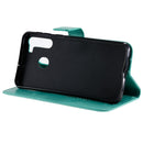 For Galaxy A21 Tree & Cat Pattern Pressed Printing Horizontal Flip PU Leather Case with Holder & Card Slots & Wallet & Lanyard(Green)