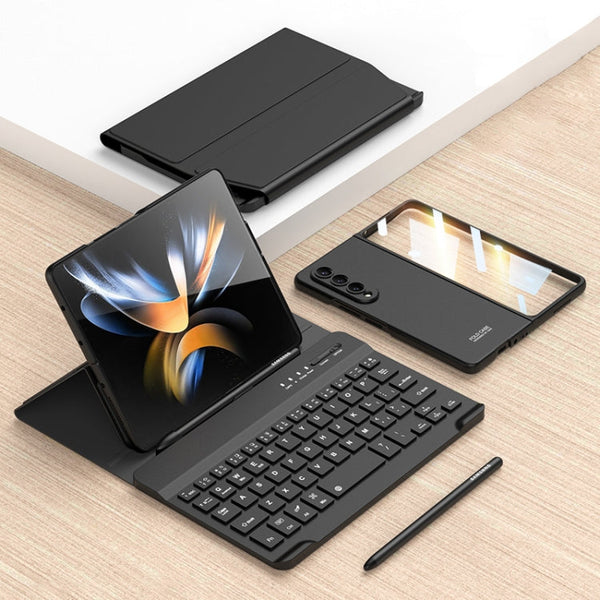 For Samsung Galaxy Z Fold4 5G Magnetic Folding Bluetooth Keyboard Leather Case(Black)
