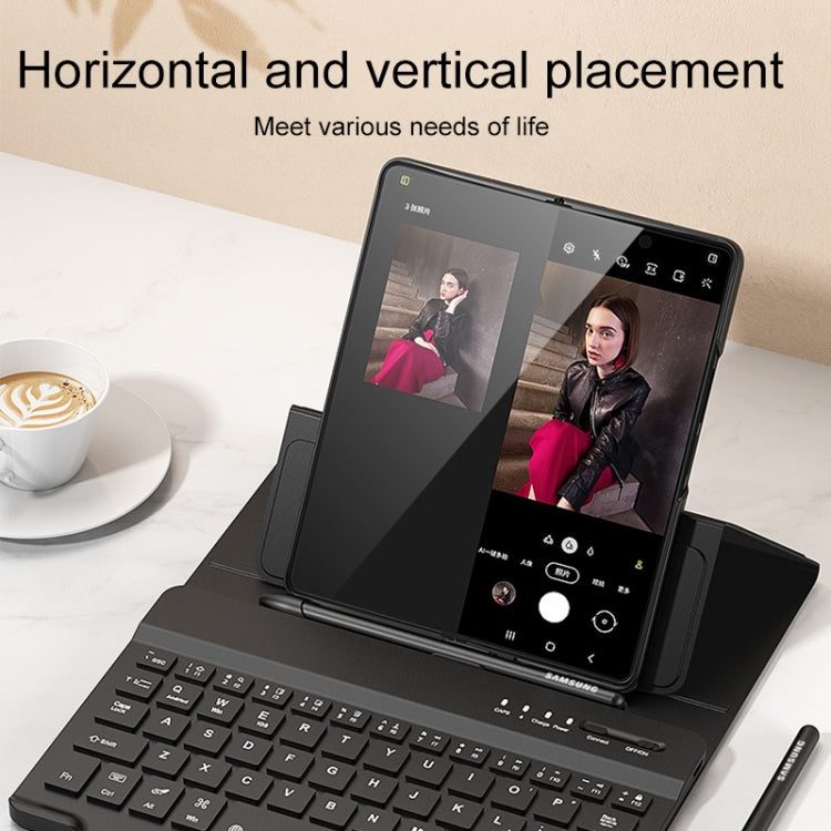 For Samsung Galaxy Z Fold4 5G Magnetic Folding Bluetooth Keyboard Leather Case(Black)